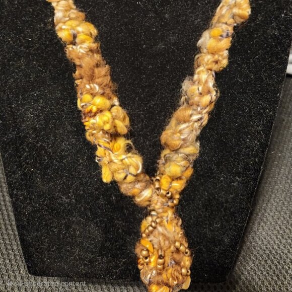 Necklace, handmade, light and soft fibers with beaded embroidery. 38 in.long. - Picture 1 of 3